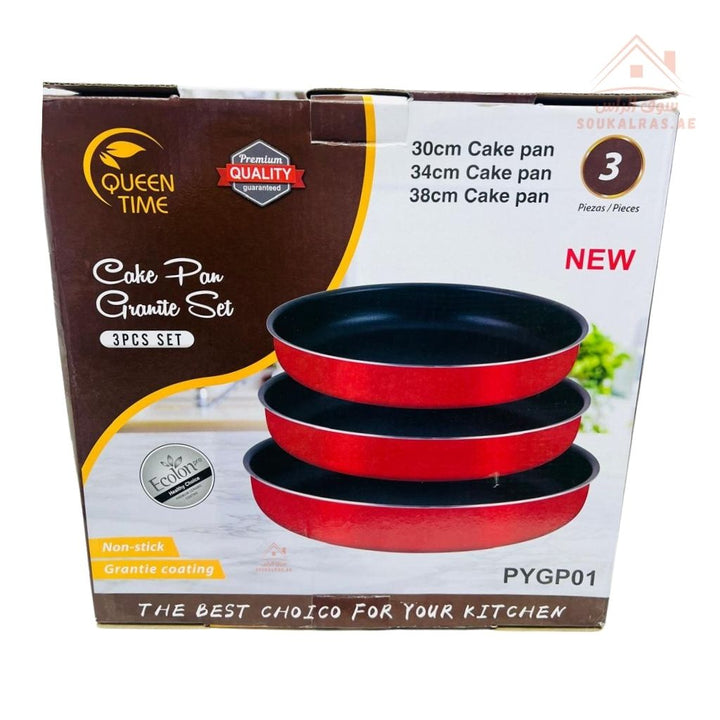 Queen Time 3 - Piece Cake Pan Granite Set | Non - Stick Baking Pans |Elegant red finish for a modern kitchen touch - Souk Al Ras