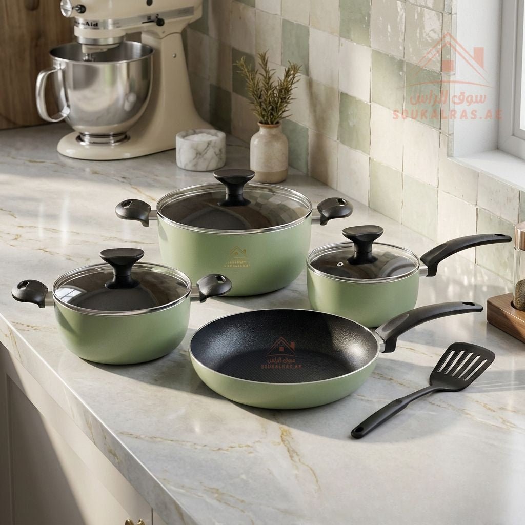 Queen Time Aluminum Non-Stick Cookware Set, 8 Pieces | Sizes 18/24/24 ...