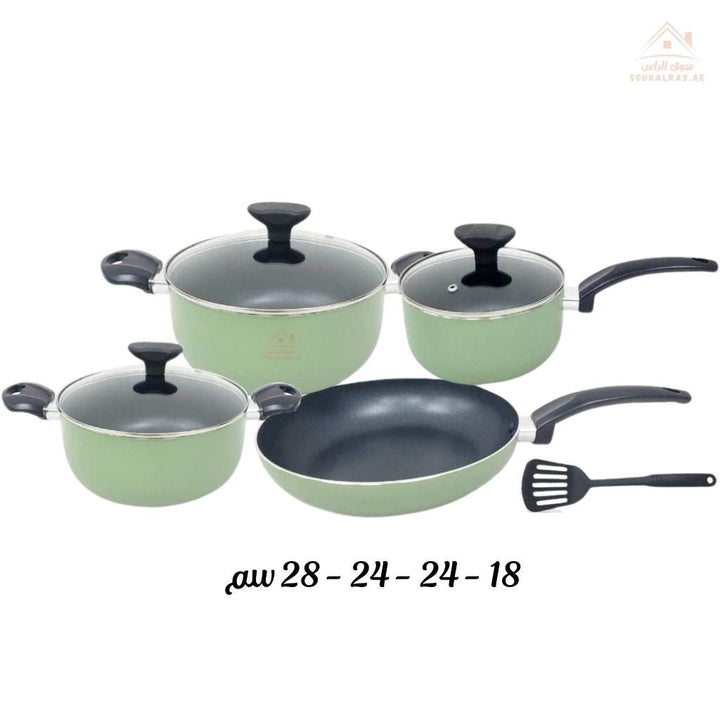 Queen Time Aluminum Non - Stick Cookware Set, 8 Pieces | Sizes 18/24/24/28 cm | Lightweight, Easy to Clean - Souk Al Ras