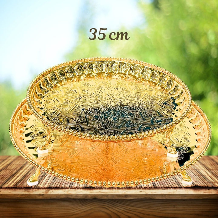 Raised Gold Serving Tray Set | 35cm & 45cm | Elegant Food Presentation Stand | Premium Quality - Souk Al Ras