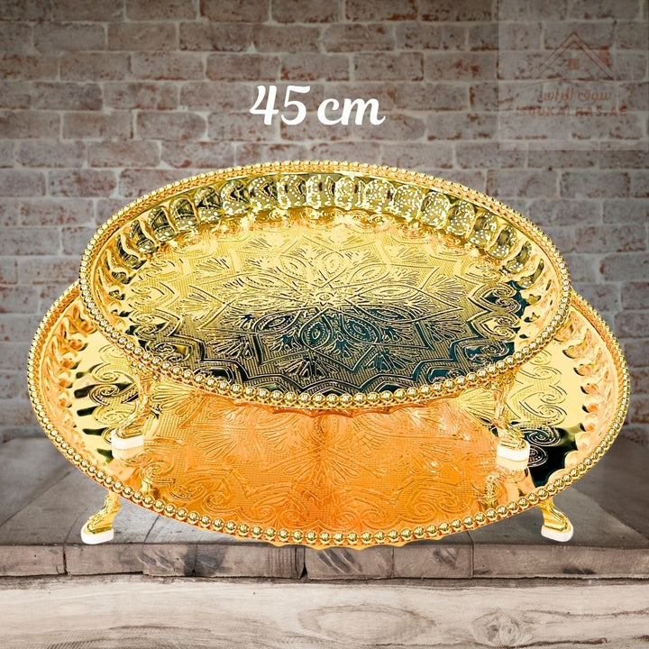Raised Gold Serving Tray Set | 35cm & 45cm | Elegant Food Presentation Stand | Premium Quality - Souk Al Ras