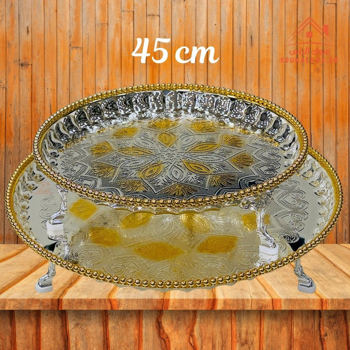 Raised Silver and Golden Serving Tray Set | 35cm & 45cm | Elegant Food Presentation Stand | Premium Quality - Souk Al Ras
