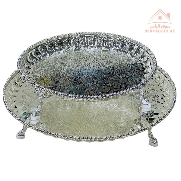 Raised Silver Serving Tray Set | 35cm & 45cm | Elegant Food Presentation Stand | Premium Quality - Souk Al Ras