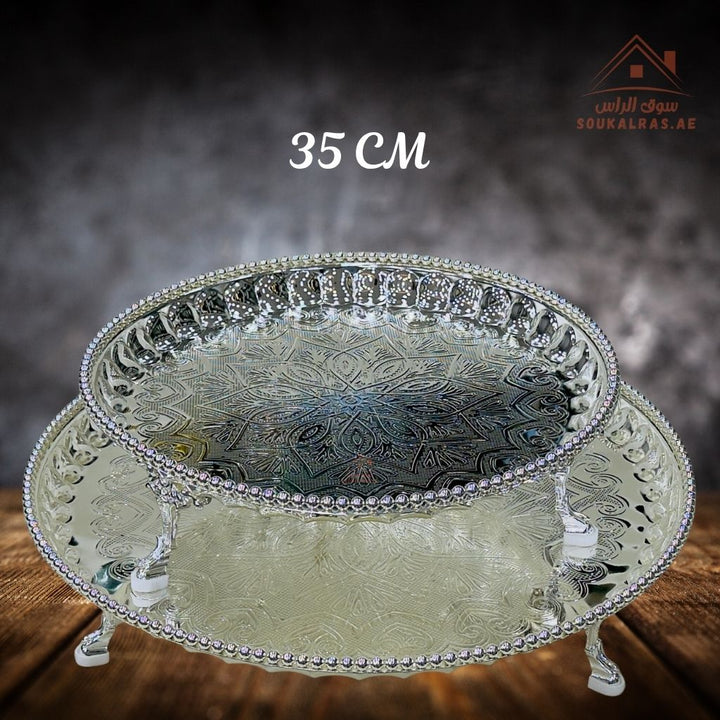 Raised Silver Serving Tray Set | 35cm & 45cm | Elegant Food Presentation Stand | Premium Quality - Souk Al Ras