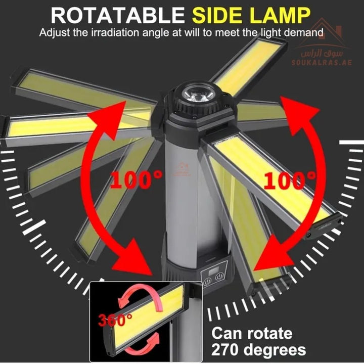 Rechargeable Camping Light3 Torch | 6000mAh LED Tripod Lamp | Adjustable Folding Design | 3 Brightness Modes | Up to 30 Hours Runtime - Souk Al Ras
