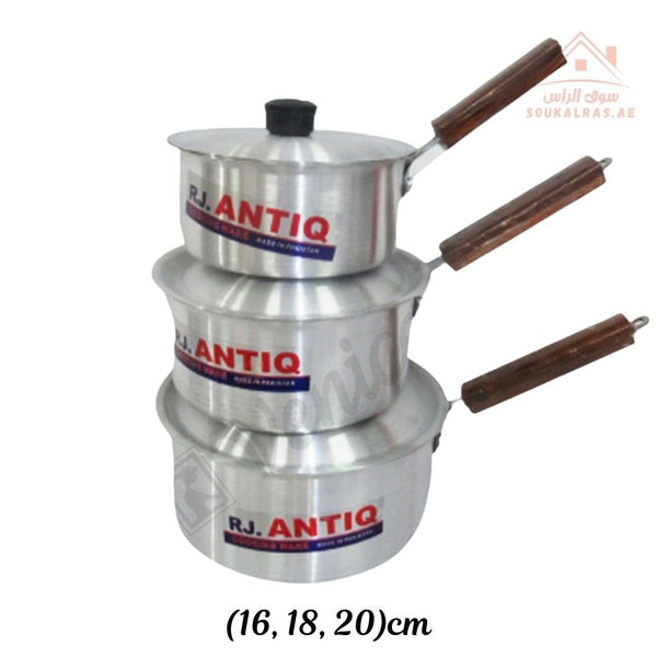 RJ ANTIQ Milk Pan Set of 3 - Piece | Aluminum Cooking Pots with Wooden Handles| Perfect for boiling milk, tea, soups, and daily cooking. - Souk Al Ras