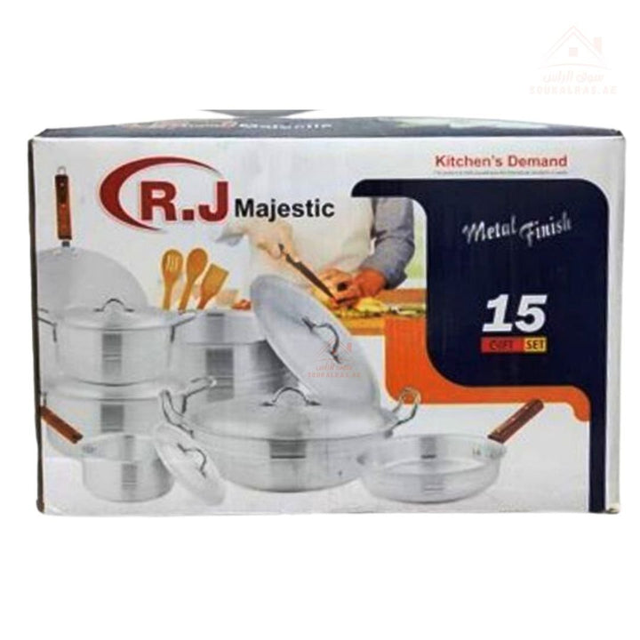 R.J Majestic 15 - Piece Aluminum Cookware Set | Sizes 18 - 20 - 24 - 24 - 28 - 30 - 30CM | Durable & Practical Design - Souk Al Ras
