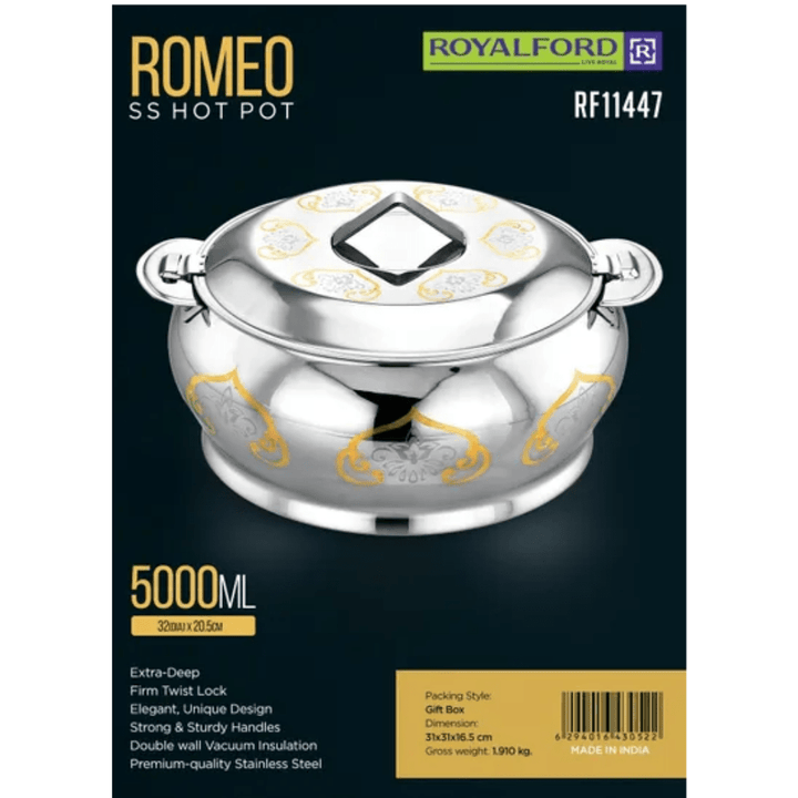 Romeo Stainless Steel Hotpot - Food - Grade Hot and Casserole Hotpot 5000 ML - Souk Al RasServeware