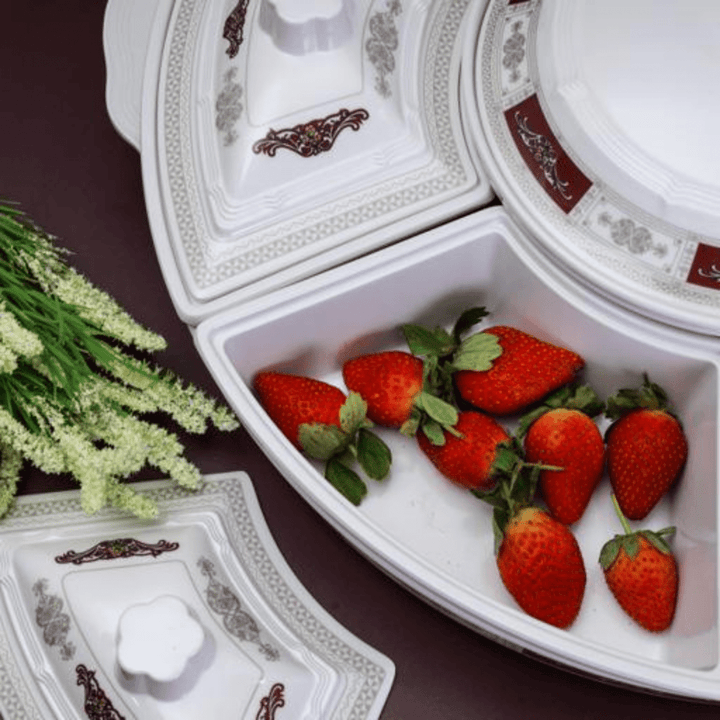 Rotating Serving Tray - Appetizer and Condiment Server - Divided Serving Dishes with Lids - Souk Al RasServing Dishes Trays & Platters