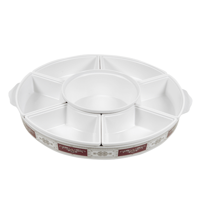 Rotating Serving Tray - Appetizer and Condiment Server - Divided Serving Dishes with Lids - Souk Al RasServing Dishes Trays & Platters