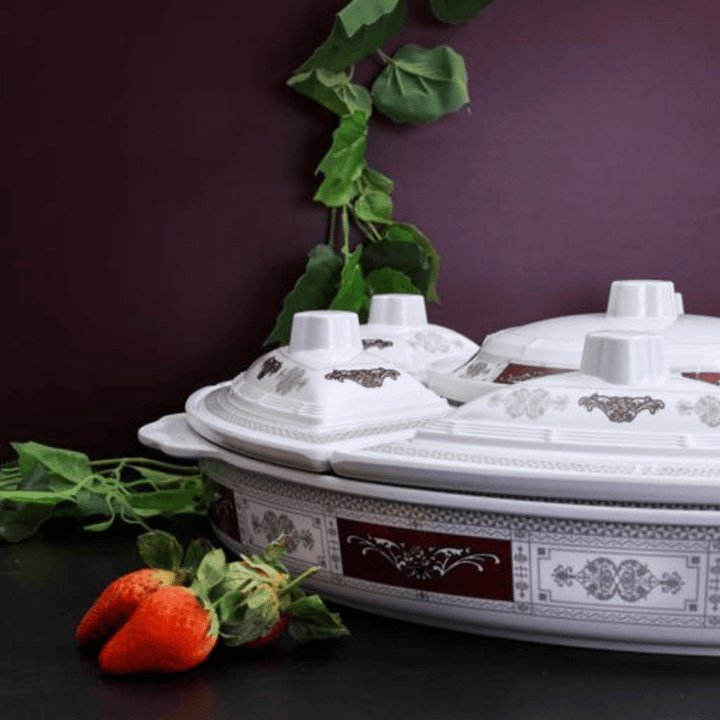 Rotating Serving Tray - Appetizer and Condiment Server - Divided Serving Dishes with Lids - Souk Al RasServing Dishes Trays & Platters