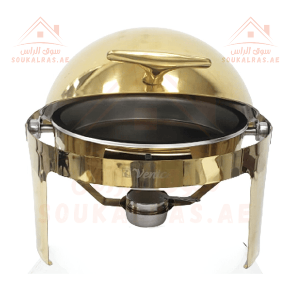 Round Chafing Dish 6L | Premium Stainless Steel Food Warmer | Full Golden - Souk Al RasServing Dishes Trays & Platters