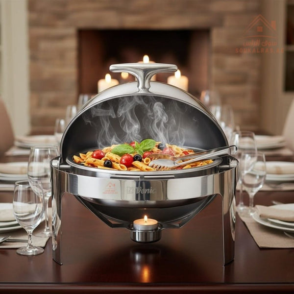 Round Chafing Dish 6L | Premium Stainless Steel Food Warmer | Ideal for Catering and Buffet - Souk Al RasServing Dishes Trays & Platters