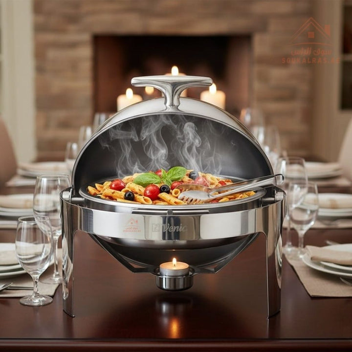 Round Chafing Dish 6L | Premium Stainless Steel Food Warmer | Ideal for Catering and Buffet - Souk Al RasServing Dishes Trays & Platters