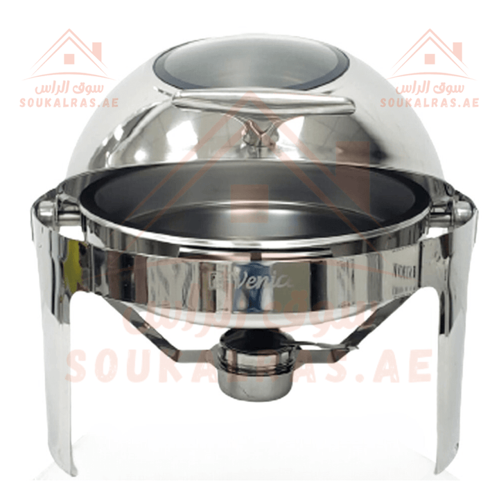 Round Chafing Dish 6L | Premium Stainless Steel Food Warmer with Cover Transparent Glass - Souk Al RasServing Dishes Trays & Platters