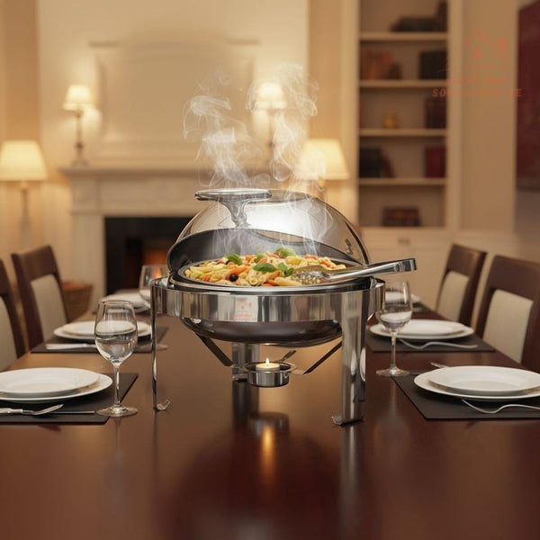 Round Chafing Dish 6L | Premium Stainless Steel Food Warmer with Cover Transparent Glass - Souk Al RasServing Dishes Trays & Platters