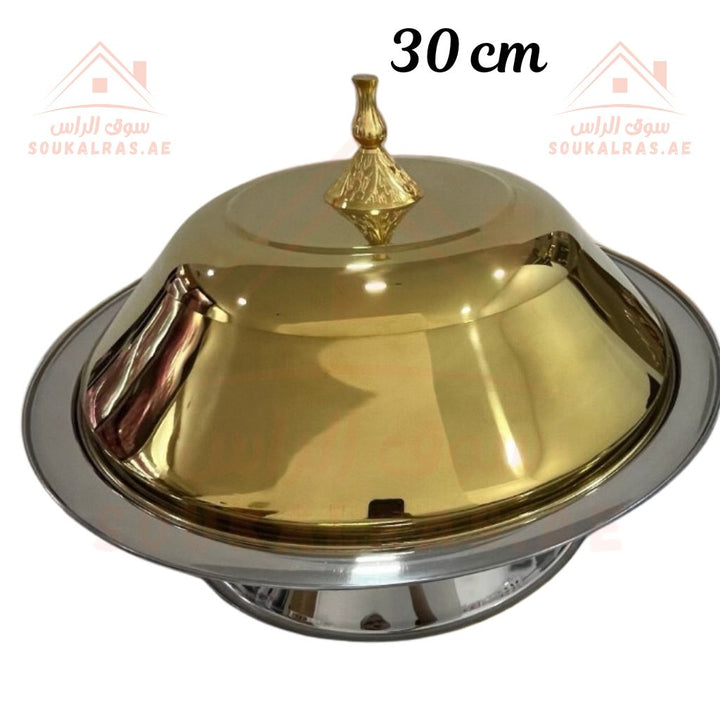 Round Kozi with Stand 30 cm| Elegant Gold & Silver Finish Helps retain heat Premium Serving Dish - Souk Al Ras