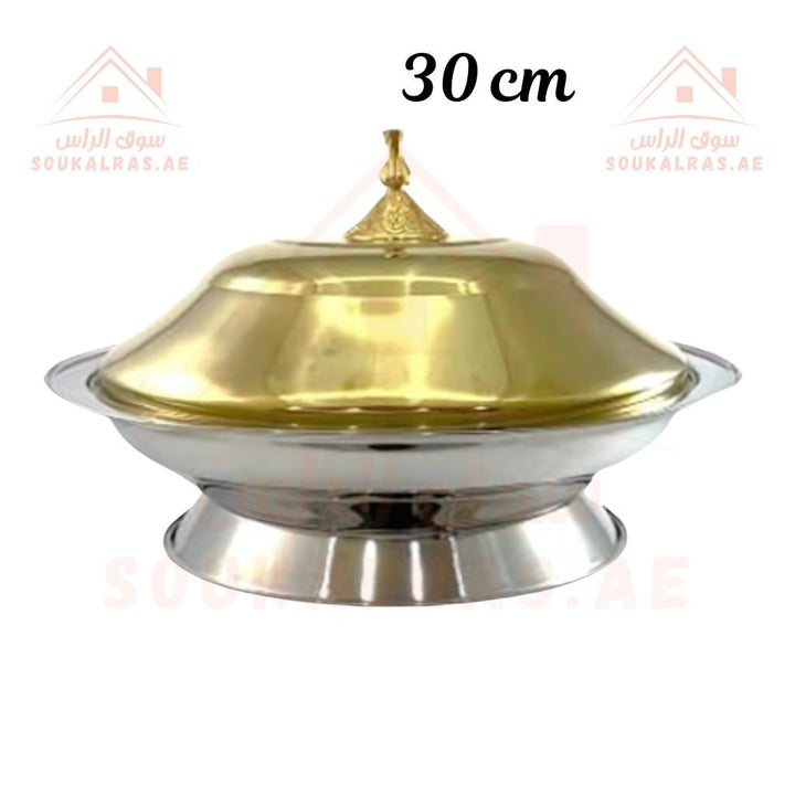 Round Kozi with Stand 30 cm| Elegant Gold & Silver Finish Helps retain heat Premium Serving Dish - Souk Al Ras