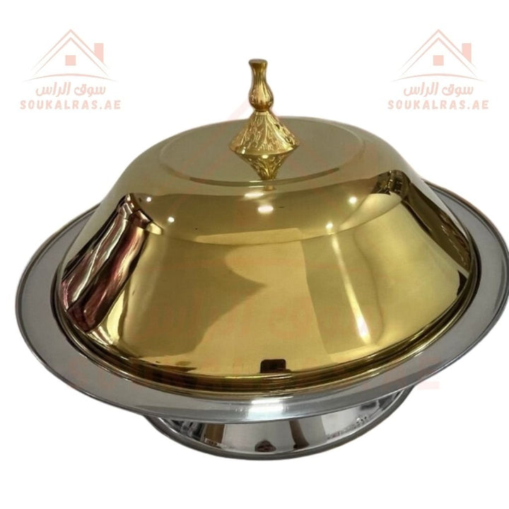 Round Kozi with Stand 35 cm | Elegant Gold & Silver Finish Helps retain heat Premium Serving Dish . - Souk Al Ras