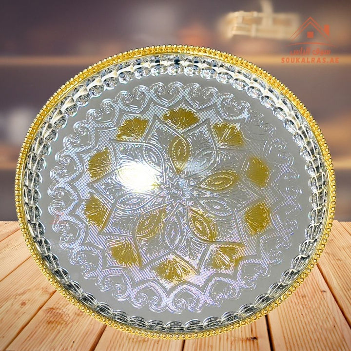 Round Serving Tray 45CM | Elegant Engraved Design | Ideal for coffee, snacks, desserts, and hospitality use - Souk Al Ras