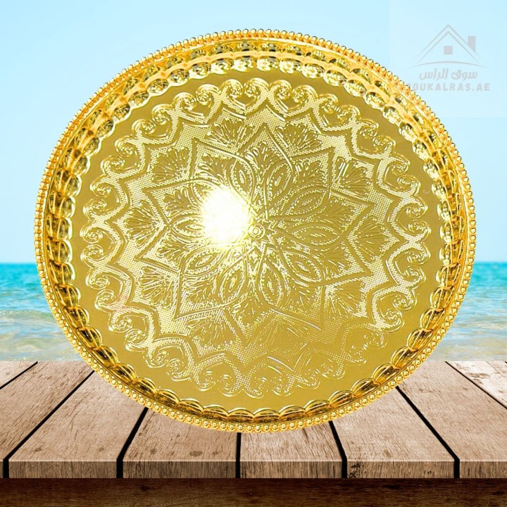 Round Serving Tray 45CM | Elegant Engraved Design | Ideal for coffee, snacks, desserts, and hospitality use - Souk Al Ras