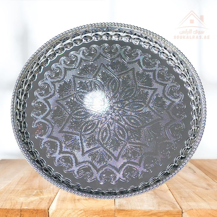 Round Serving Tray 45CM | Elegant Engraved Design | Ideal for coffee, snacks, desserts, and hospitality use - Souk Al Ras