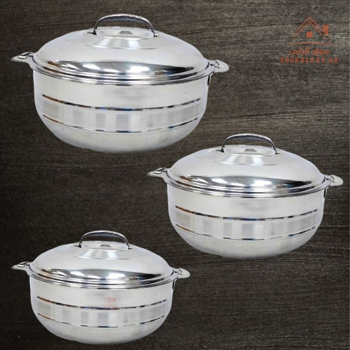 Royal Deluxe Hot Pot Set – 3 - Piece Stainless Steel Casserole Set | 3.5L, 5L, 7.5L | Thermal Insulated Food Warmer - Souk Al Ras
