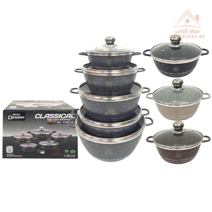 Royal Dessini 10 - Piece Granite Cookware Set | Premium Non - Stick & Scratch - Resistant | Durable & Stylish for Every Kitchen - Souk Al Ras