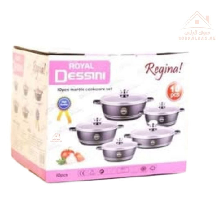 Royal Dessini 10 - Piece Marble Cookware Set | Durable Casseroles with Lids |Sizes 20/24/28/32cm| Elegant design that complements any kitchen - Souk Al Ras
