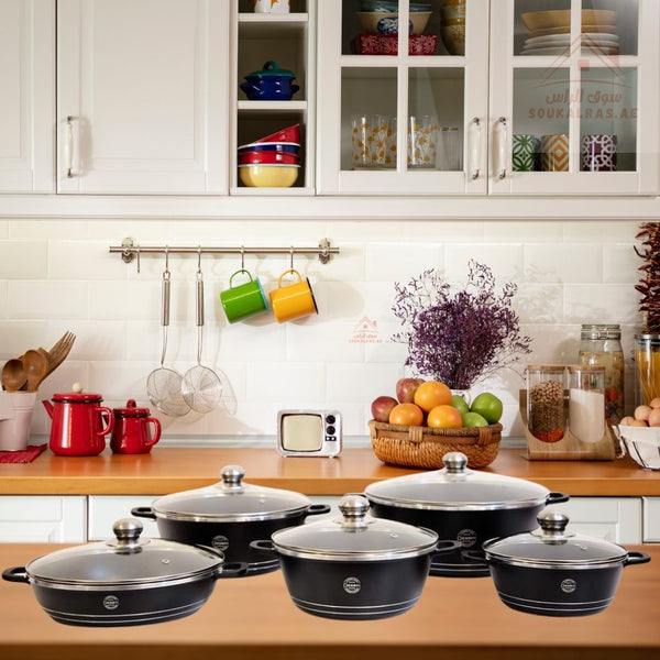 Royal Dessini 10 - Piece Marble Cookware Set | Durable Casseroles with Lids |Sizes 20/24/28/32cm| Elegant design that complements any kitchen - Souk Al Ras
