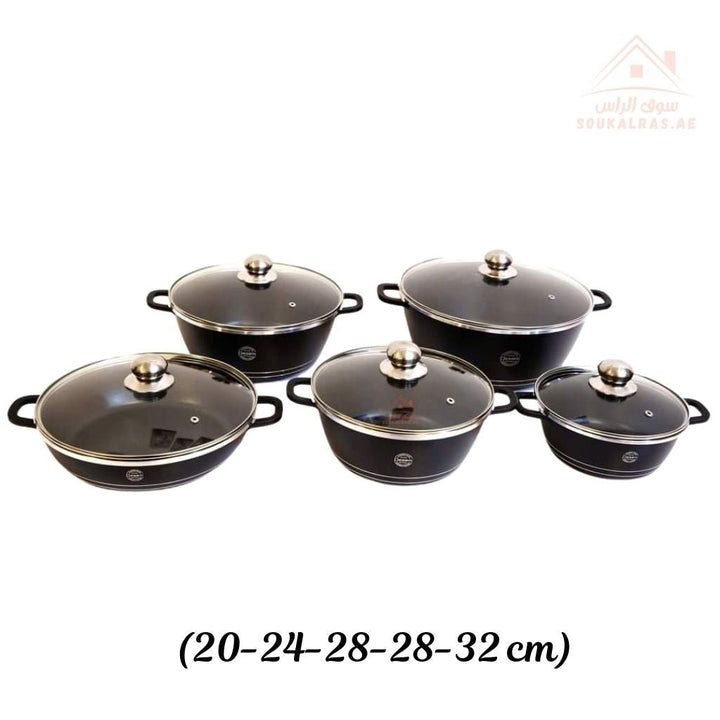 Royal Dessini 10 - Piece Marble Cookware Set | Durable Casseroles with Lids |Sizes 20/24/28/32cm| Elegant design that complements any kitchen - Souk Al Ras