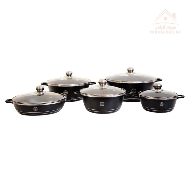 Royal Dessini 10 - Piece Marble Cookware Set | Durable Casseroles with Lids |Sizes 20/24/28/32cm| Elegant design that complements any kitchen - Souk Al Ras