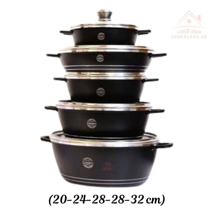 Royal Dessini 10 - Piece Marble Cookware Set | Durable Casseroles with Lids |Sizes 20/24/28/32cm| Elegant design that complements any kitchen - Souk Al Ras