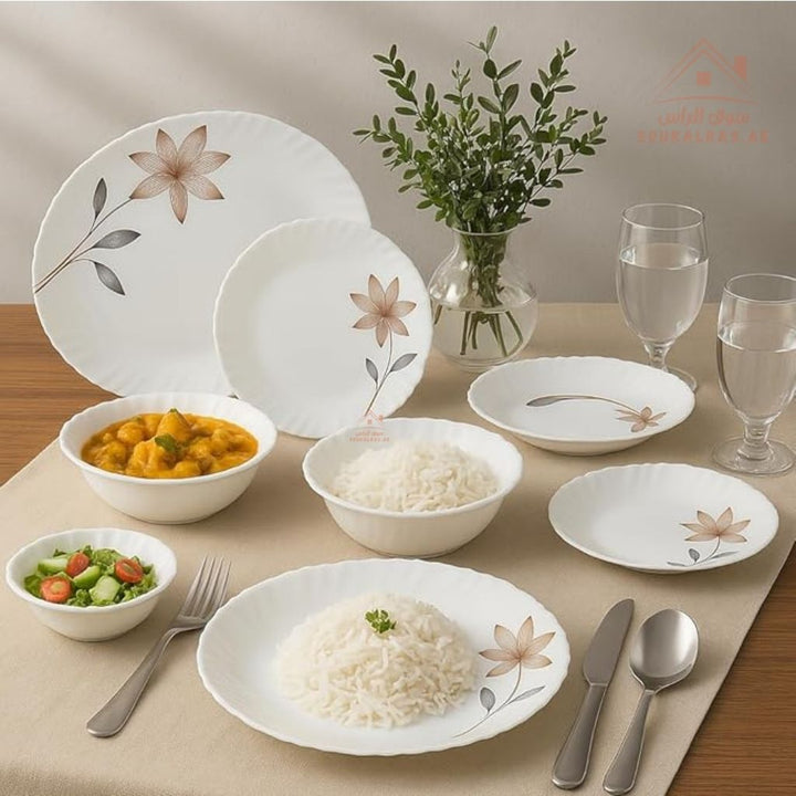 Royalford 18 - Piece Opalware Dinner Set | Premium White Floral Design | Microwave & Dishwasher Safe - Souk Al Ras