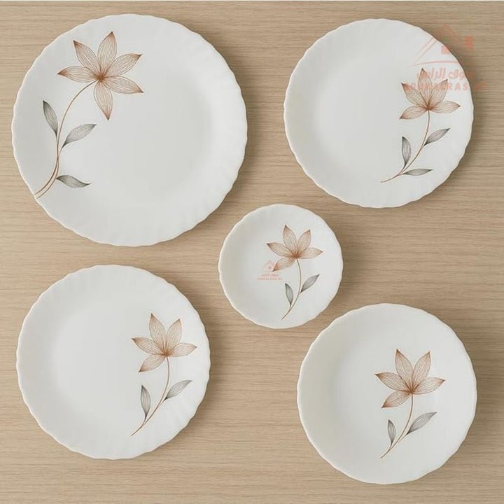 Royalford 18 - Piece Opalware Dinner Set | Premium White Floral Design | Microwave & Dishwasher Safe - Souk Al Ras