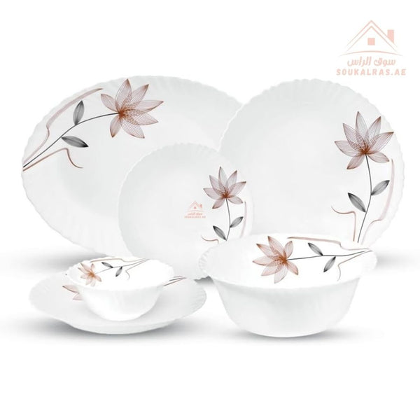 Royalford 18 - Piece Opalware Dinner Set | Premium White Floral Design | Microwave & Dishwasher Safe - Souk Al Ras