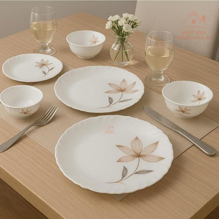 Royalford 18 - Piece Opalware Dinner Set | Premium White Floral Design | Microwave & Dishwasher Safe - Souk Al Ras