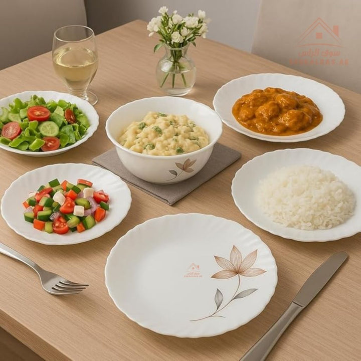 Royalford 18 - Piece Opalware Dinner Set | Premium White Floral Design | Microwave & Dishwasher Safe - Souk Al Ras