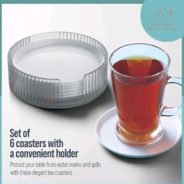 Royalford Acrylic Tea Coasters Set – 6 Pieces with Elegant Holder | Prevents Spills and Protects Your Table from Stains - Souk Al Ras
