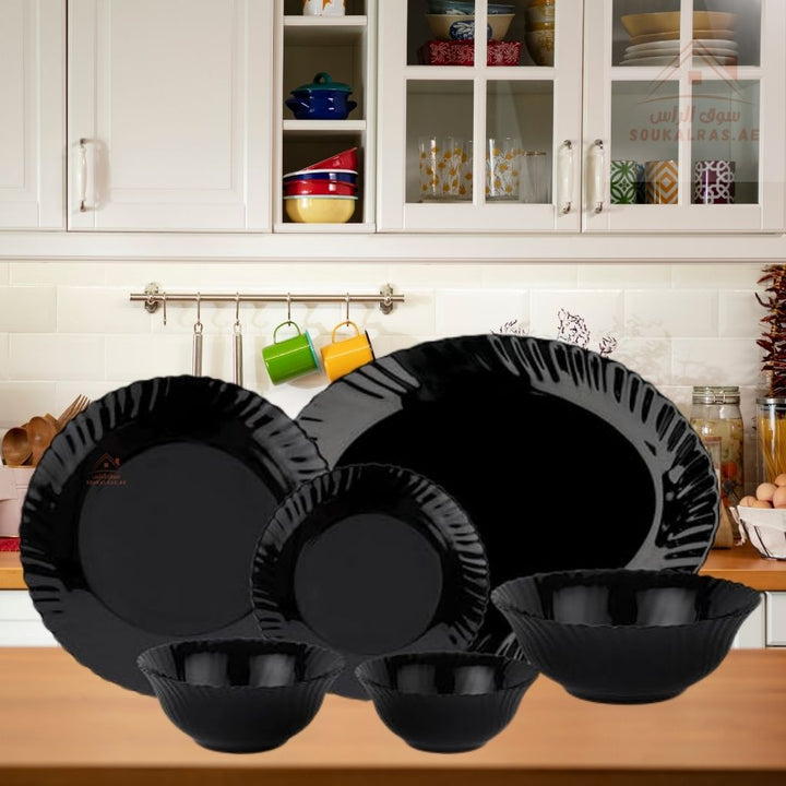 Royalford Classic Opalware Dinner Set 20 Pieces | Premium Black Dinnerware | Microwave - safe and Dishwasher - safe - Souk Al Ras