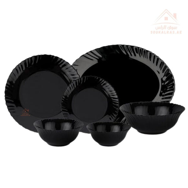 Royalford Classic Opalware Dinner Set 20 Pieces | Premium Black Dinnerware | Microwave - safe and Dishwasher - safe - Souk Al Ras