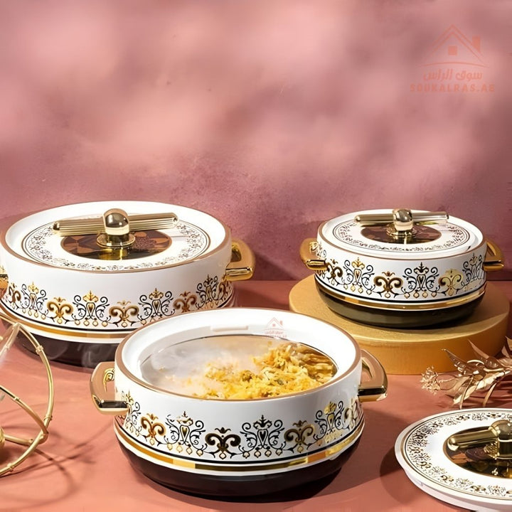 Royalford Heritage 3 - Piece Insulated Hot Pot Set | Stainless Steel Inner Casing | Keeps Food Hot & Fresh for Hours | Made in India - Souk Al Ras