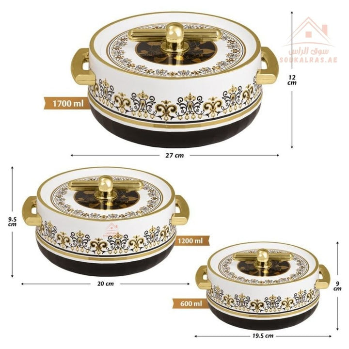 Royalford Heritage 3 - Piece Insulated Hot Pot Set | Stainless Steel Inner Casing | Keeps Food Hot & Fresh for Hours | Made in India - Souk Al Ras