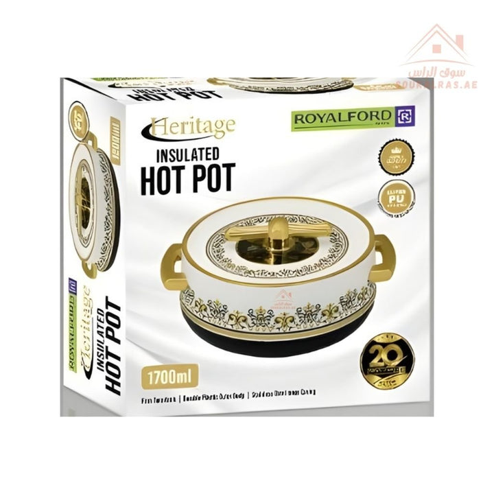 Royalford Heritage Insulated Hot Pot | Stainless Steel Inner Casing | Premium PU Insulation | Keeps Food Hot for Hours | Made in India - Souk Al Ras