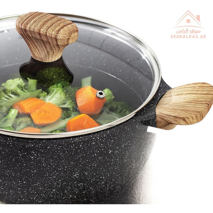 Royalford Multi stone Forged Granite Cookware Set – 9 Pieces | Granite Coating | 6 - Layer Non - Stick | Induction Compatible - Souk Al Ras