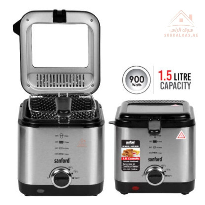 Sanford 1.5L Deep Fryer | 900W | Adjustable Temperature | Stainless Steel Body adjustable temperature (150–190ºC) - Souk Al Ras