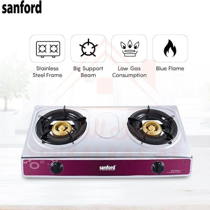 Sanford 2 - Burner Stainless Steel Gas Stove Auto Ignition Low Gas Consumption - Souk Al Ras