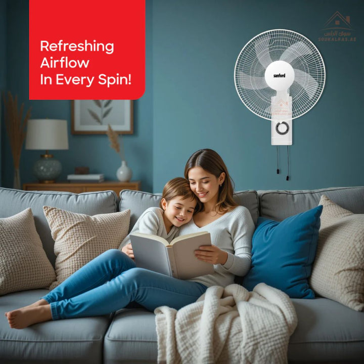 Sanford 40 cm Wall Fan | 60W Full Copper Motor | 3 - Speed | 1250RPM | Adjustable Head - Souk Al Ras