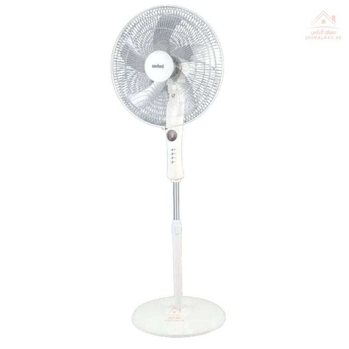 Sanford 45.7 cm Stand Fan with Remote | 3 - Speed Control, 7 - Hour Timer, LED Display | Black & White | Quiet operation with a 60W full copper motor (1300 RPM) - Souk Al Ras
