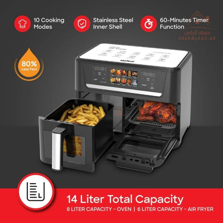 Sanford 5 - in - 1 Digital Air Fryer Oven | 14L Capacity (6L + 8L) | Dual Control Panel | 360° Hot Air Circulation - Souk Al Ras